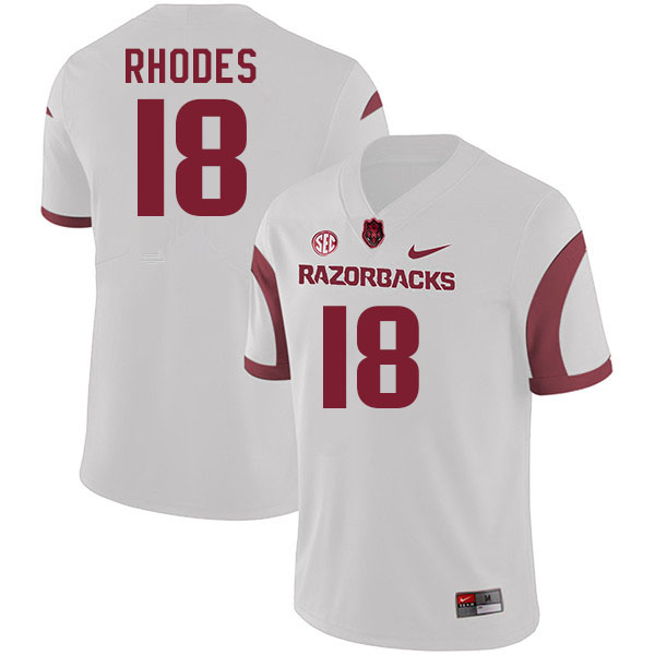 Men #18 Chris Rhodes Arkansas Razorback College Football Jerseys Stitched Sale-White - Click Image to Close